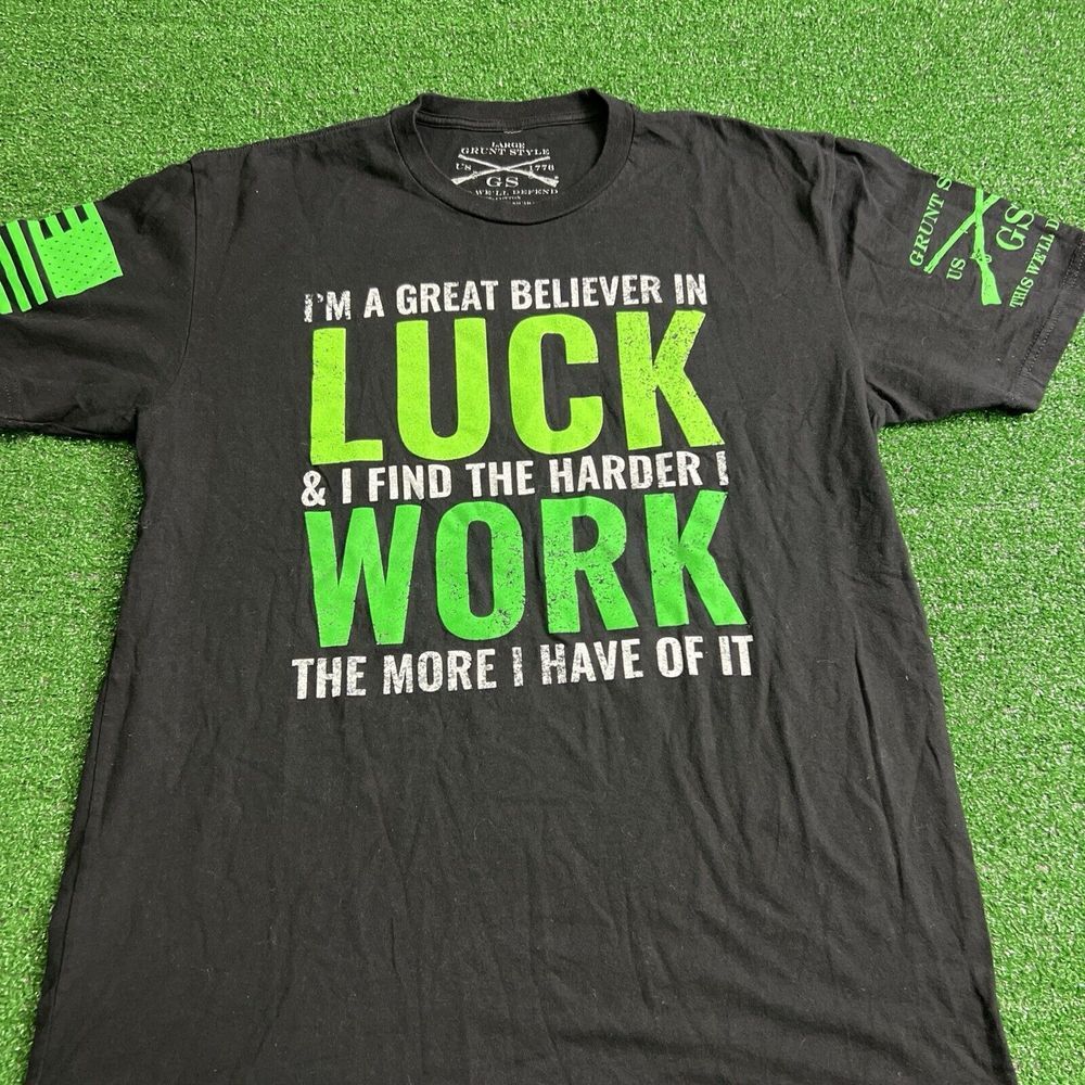 Grunt‎ Style I Believe In Luck Graphic T-Shirt Black White Green Size Large